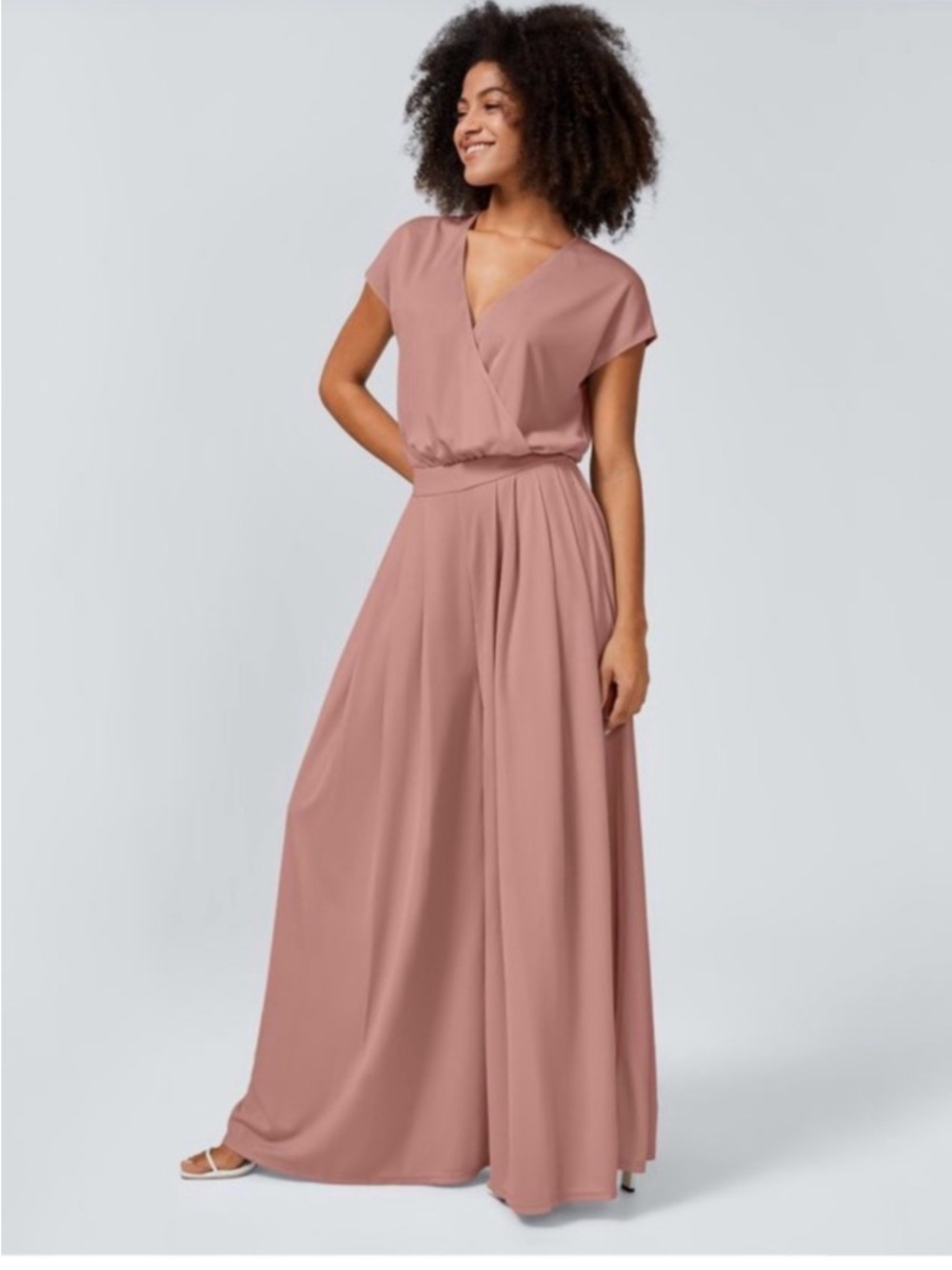 Halara V Neck Short Sleeve Wide Leg Flowy Waffle Jumpsuit Size XL Dawn Rose